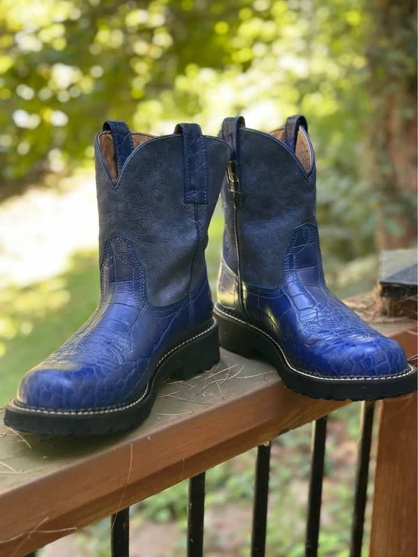 NWOT Ariat Navy Blue Caiman Belly Western Boots - Size 10B