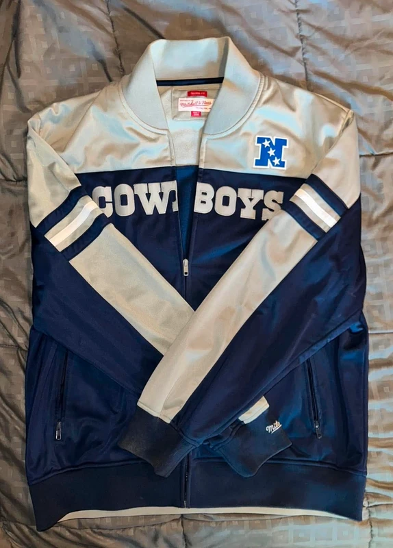 [2XL?] Mitchell & Ness Dallas Cowboys Navy Silver Full-Zip Track Jacket NFL