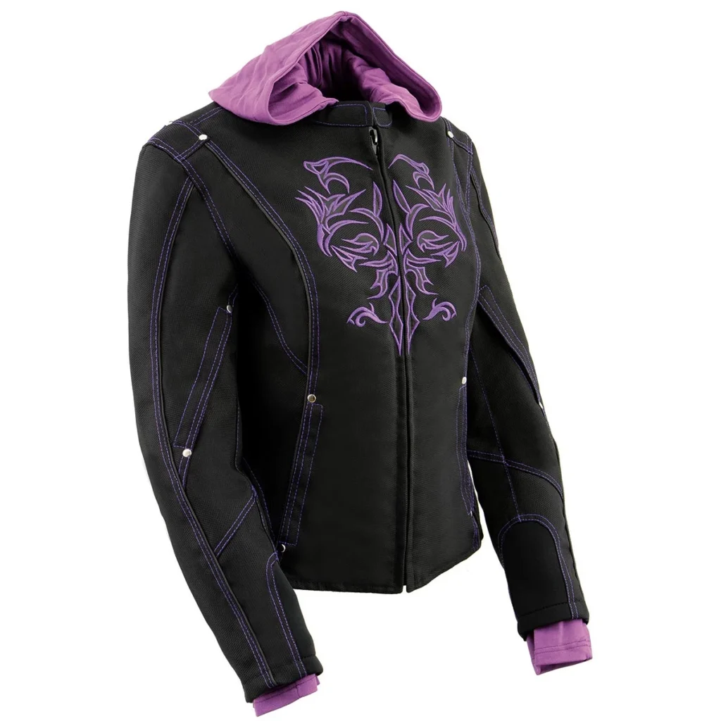 Milwaukee Leather MPL1967 Women's 3/4 Hooded Black and Purple Jacket